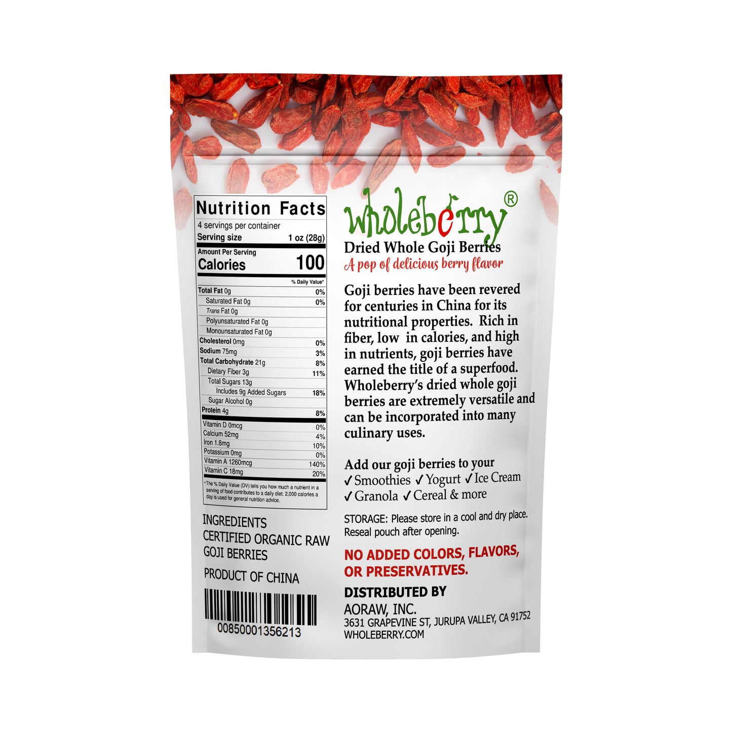 
                  
                    Organic Goji Wolf Berries 4oz
                  
                